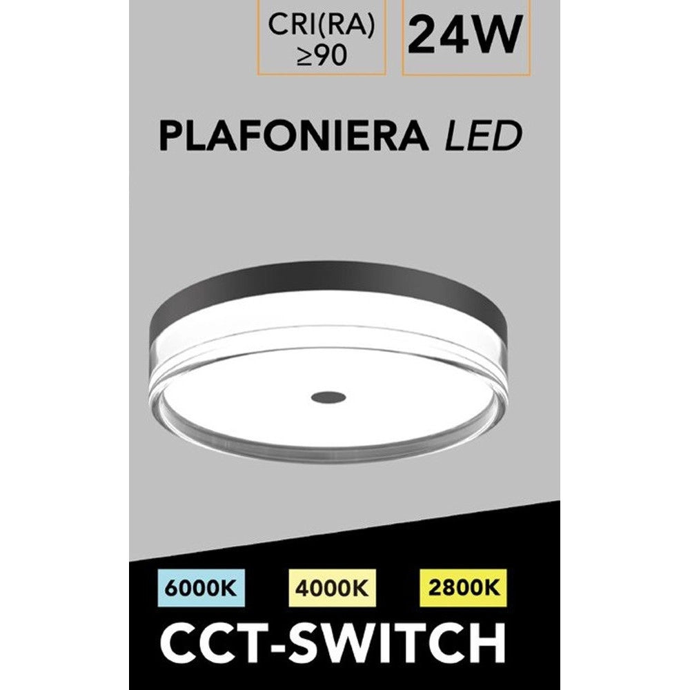 Trade Shop - Plafoniera Led 24 W A Soffitto Moderna Tecnologia Cct 3 Tonalità Selezionabili Bl300-3c - Nero
