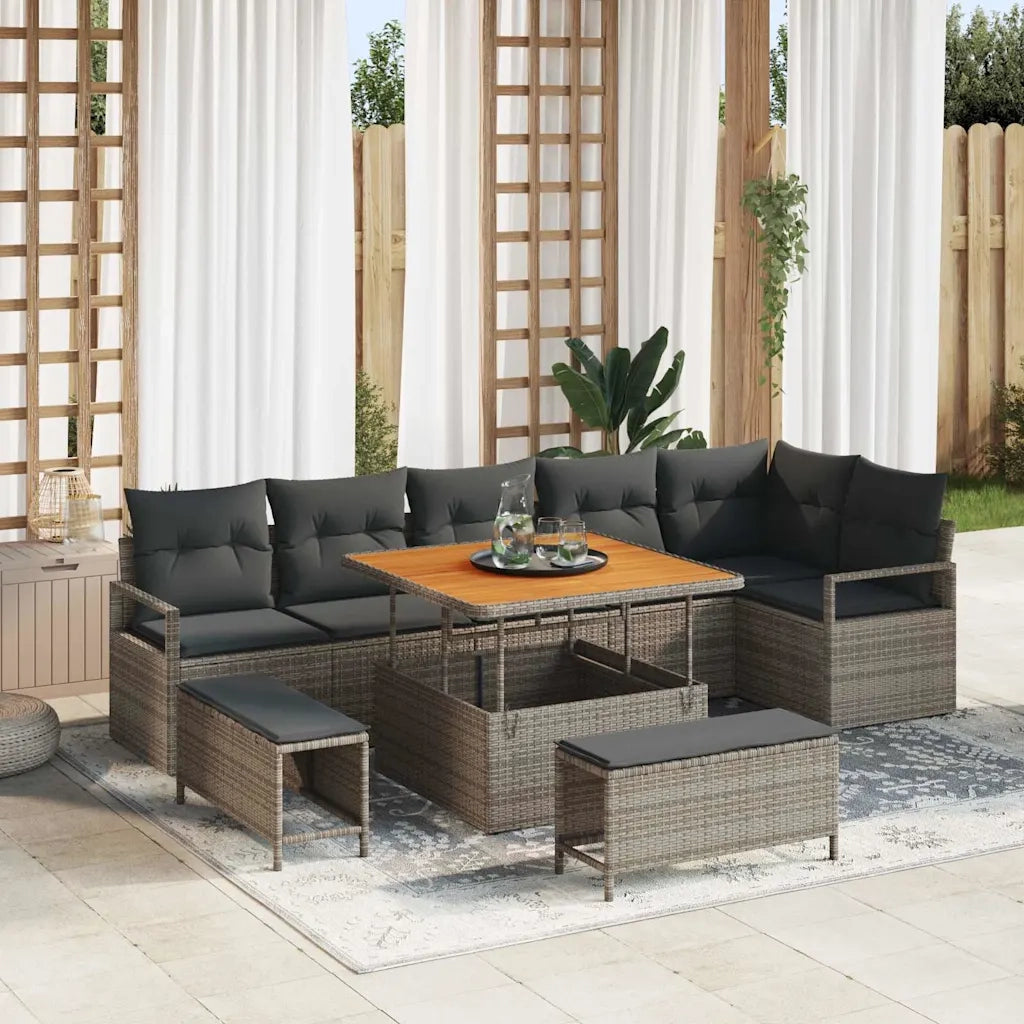 Set Divano da Giardino con cuscino con cuscino 9 pcs Grigio