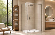 Box Doccia 2 lati 70x130 cm SENZA TELAIO H200 cm da 8mm: lato fisso + porta scorrevole FIORE Satinato
