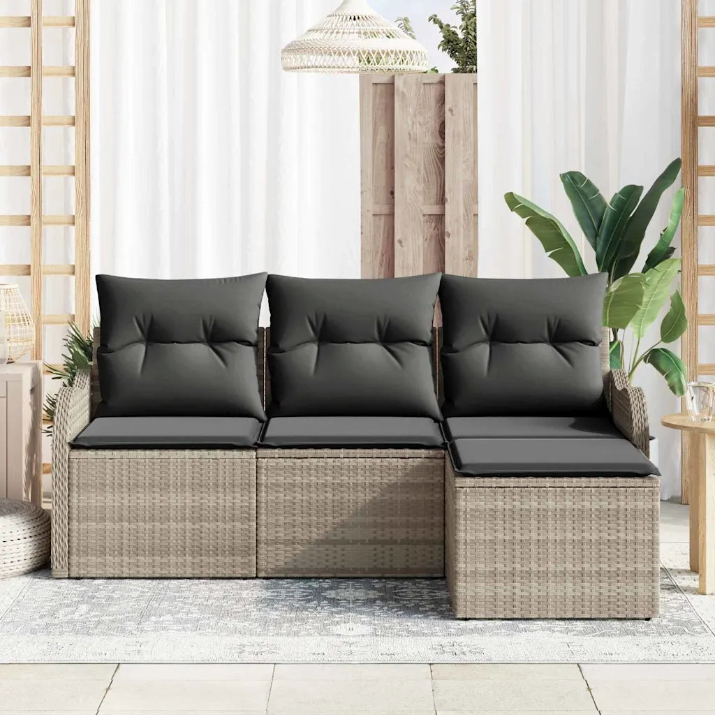 Set Divano da Giardino 4 pcs Grigio chiaro polyrattan