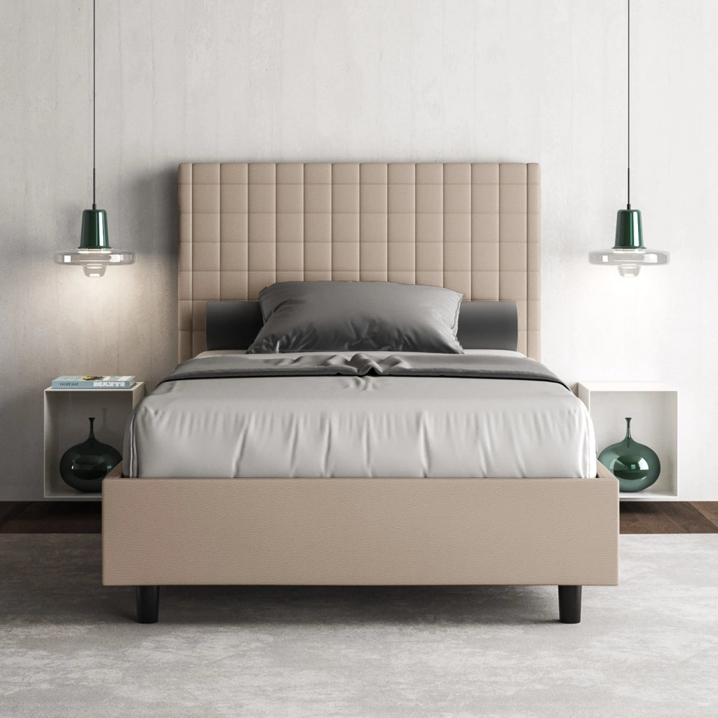 BS COM Letto una piazza e mezza senza rete imbottito 110x210 similpelle tortora