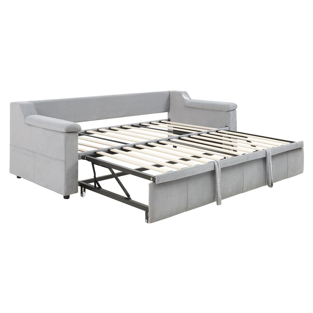 Letto Imbottito con Rete a Doghe e Bluetooth ¨C MINIMAL ¨C Velluto Grigio Chiaro 90x190 / 180x190