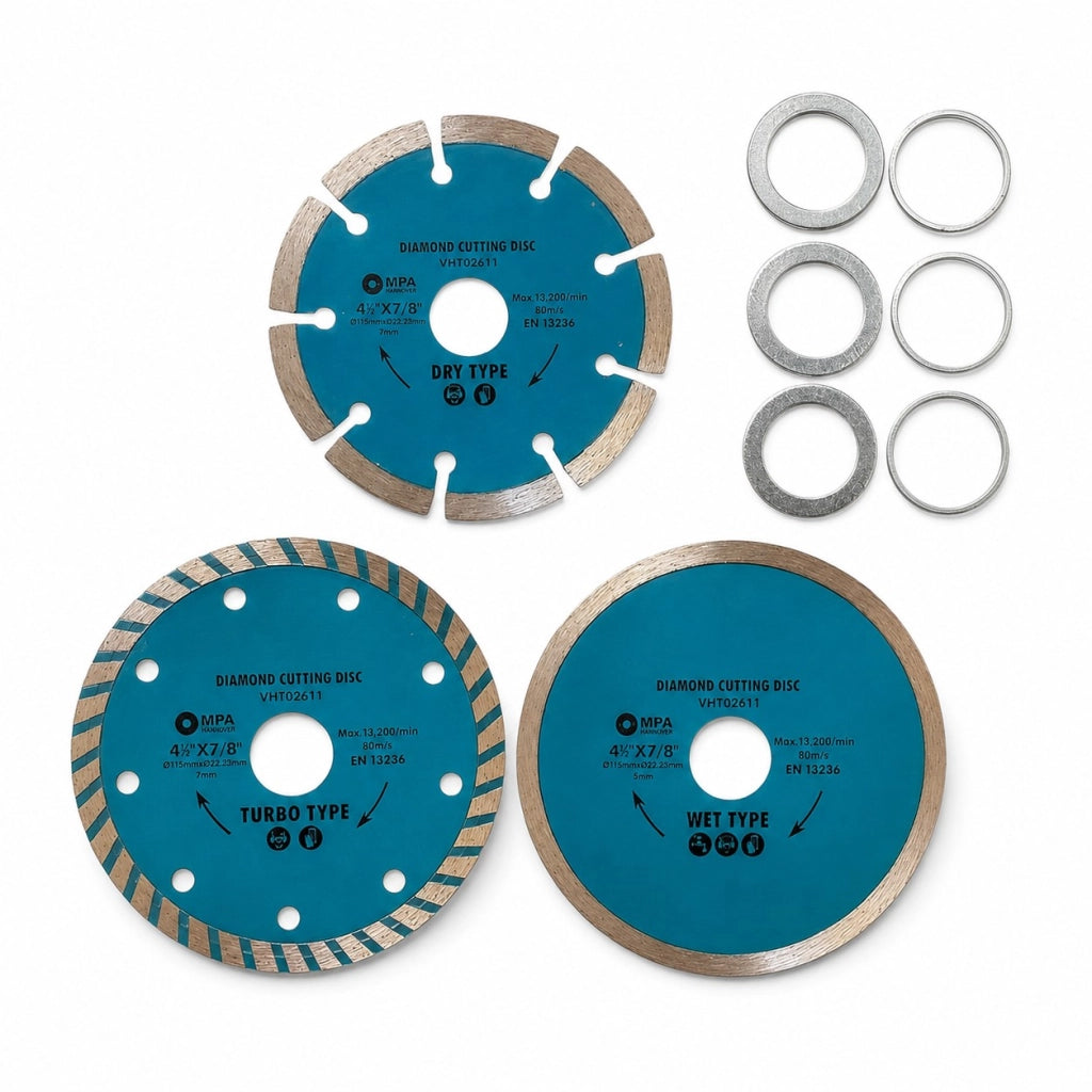 3 Dischi Diamantati 115 mm Foro 22,23 mm 13.200 RPM Smerigliatrice VHT02611