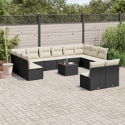 Set Divani da Giardino 13pz con Cuscini Nero in Polyrattan