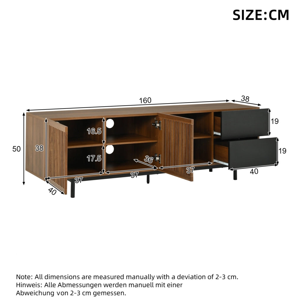 Mobile TV 160 × 38 × 50 cm in MDF; 2 ante e 2 cassetti; noce e nero