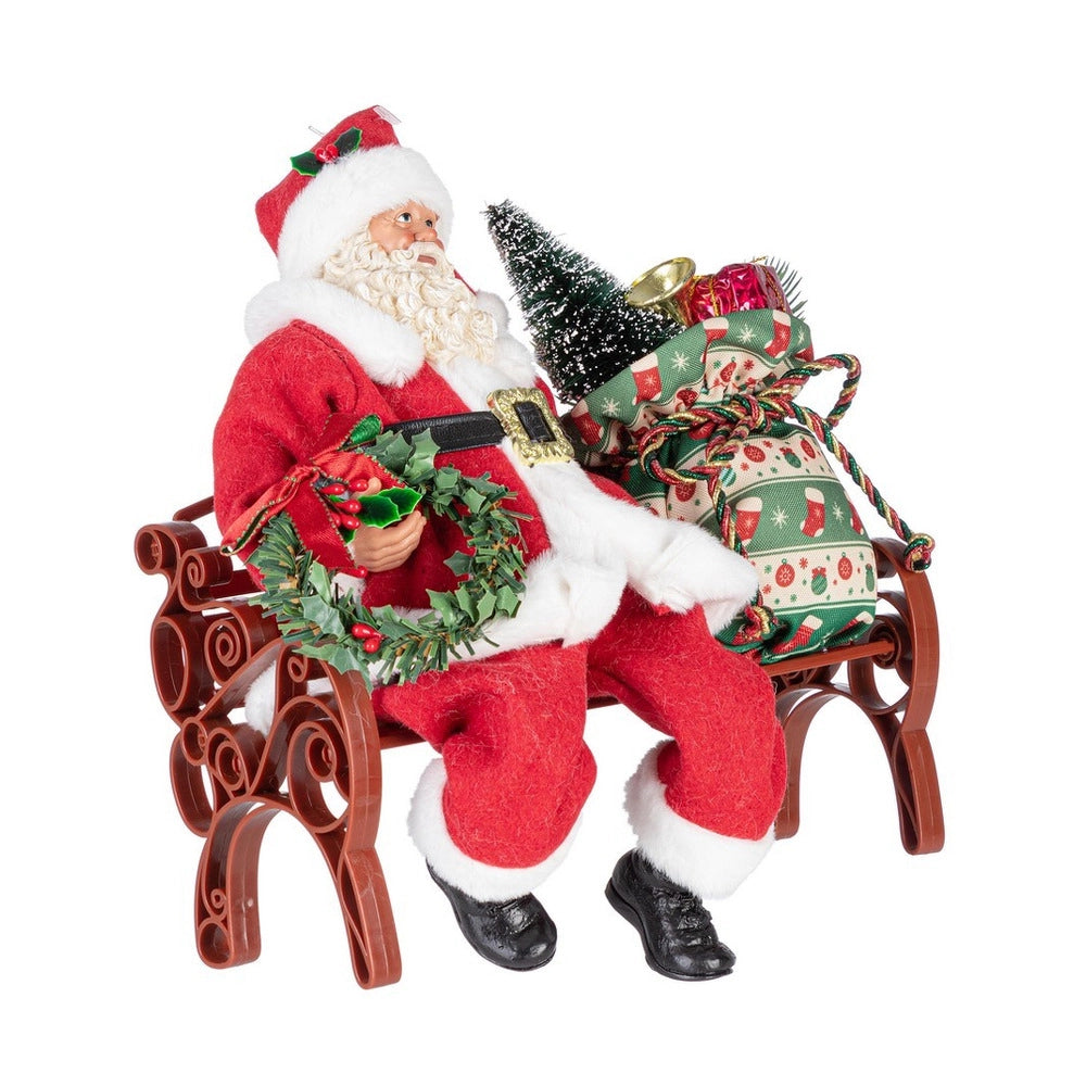 Babbo Natale Seduto su Panchina Denzel Decorazione Natalizia 27 cm
