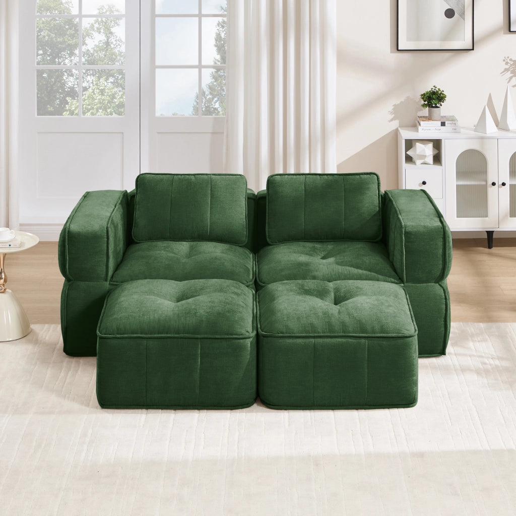 Divano modulare 198x162x67 cm con base antiscivolo in poliestere verde