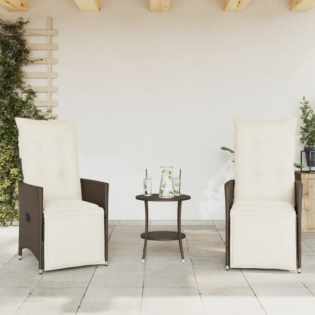 Set Bistr¨° 3 pz | Set Salotto da Giardino con Cuscini Marrone in Polyrattan