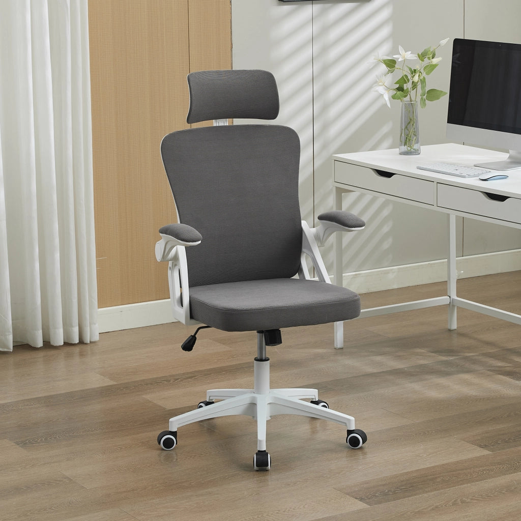 SEDIA UFFICIO Ergonomica in rete grigia, braccioli sollevabili, altezza regolabile
