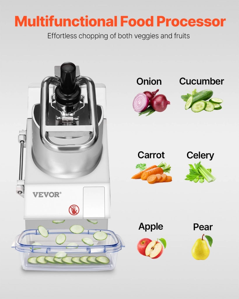Robot da Cucina Tagliaverdure Elettrico VC65MS 750W in Acciaio Inox con 6 Dischi Intercambiabili 2 Fori di Alimentazione Multifunzionale