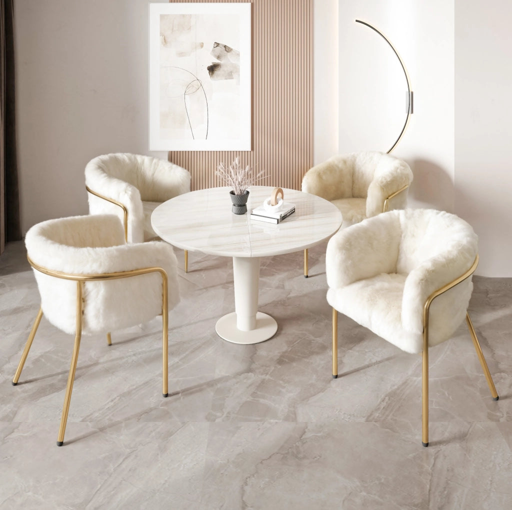 SEDIA Relax Set da 2 pezzi Bianca in pelliccia sintetica con gambe in metallo