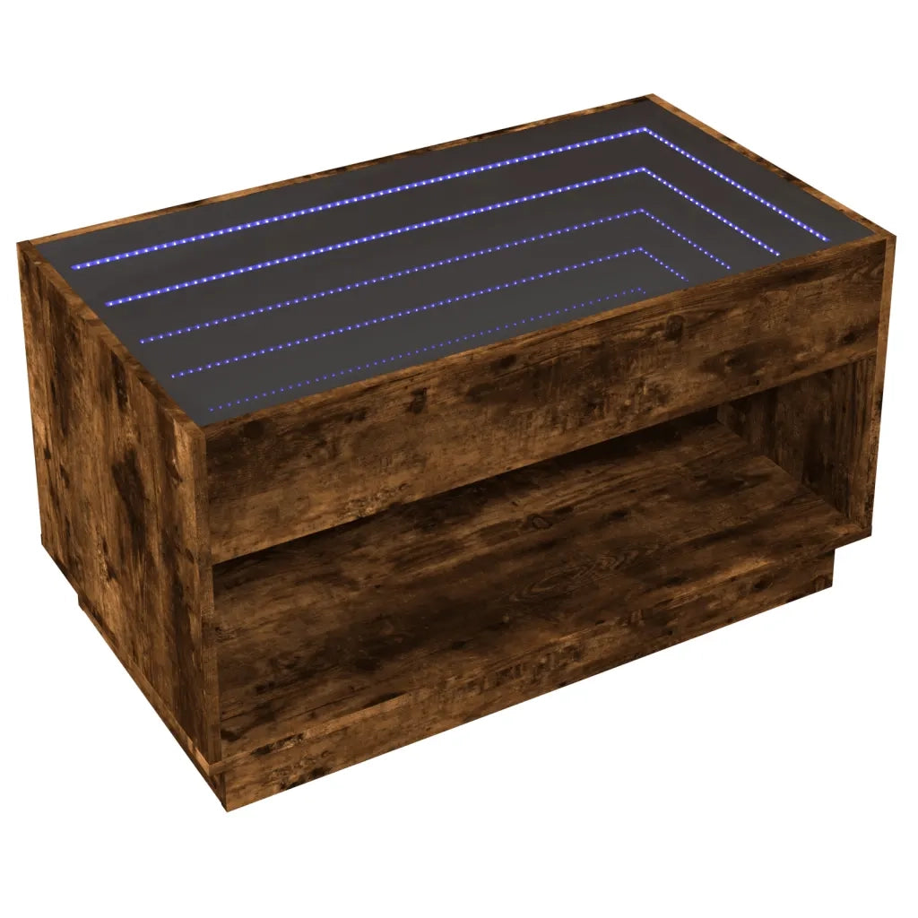 Tavolino da Salotto con LED Infinity-Tavolino da soggiorno Rovere Fumo 90x50x50 cm