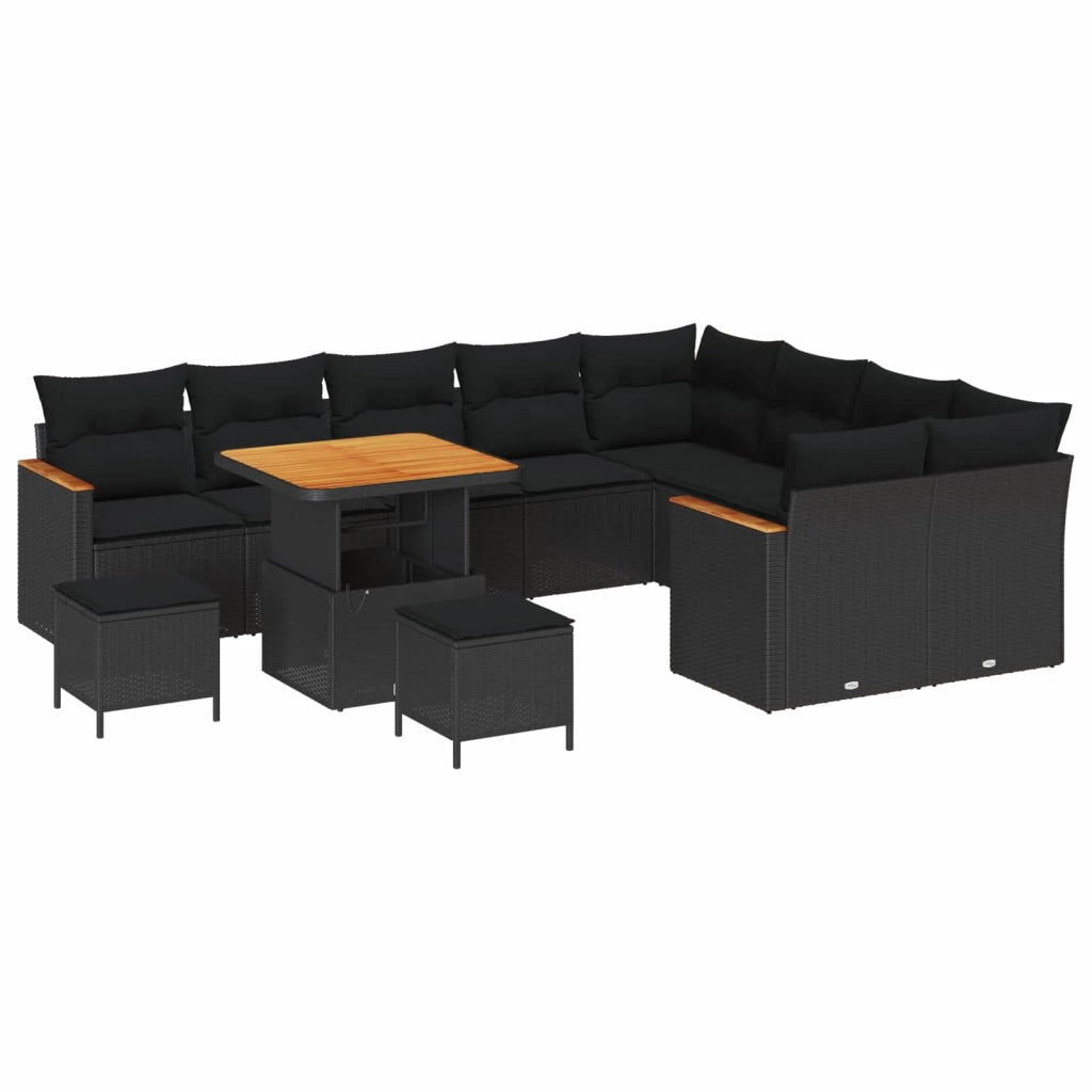 Set Divano da Giardino 12 pcs Nero Rattan in Polipropilene