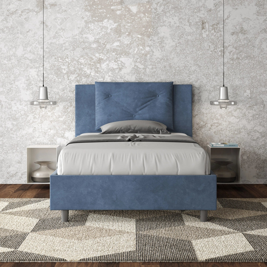 BS COM Letto singolo senza rete imbottito 100x210 microfibra blu