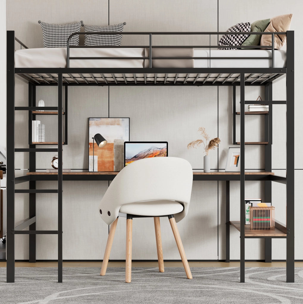 Letto a soppalco 90x200 cm in metallo con scrivania nero