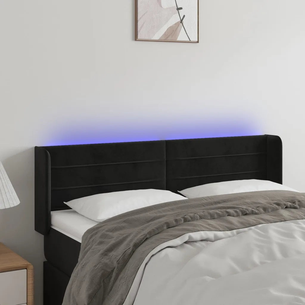 Testiera | Testata a LED Nera 147x16x78/88 cm in Velluto