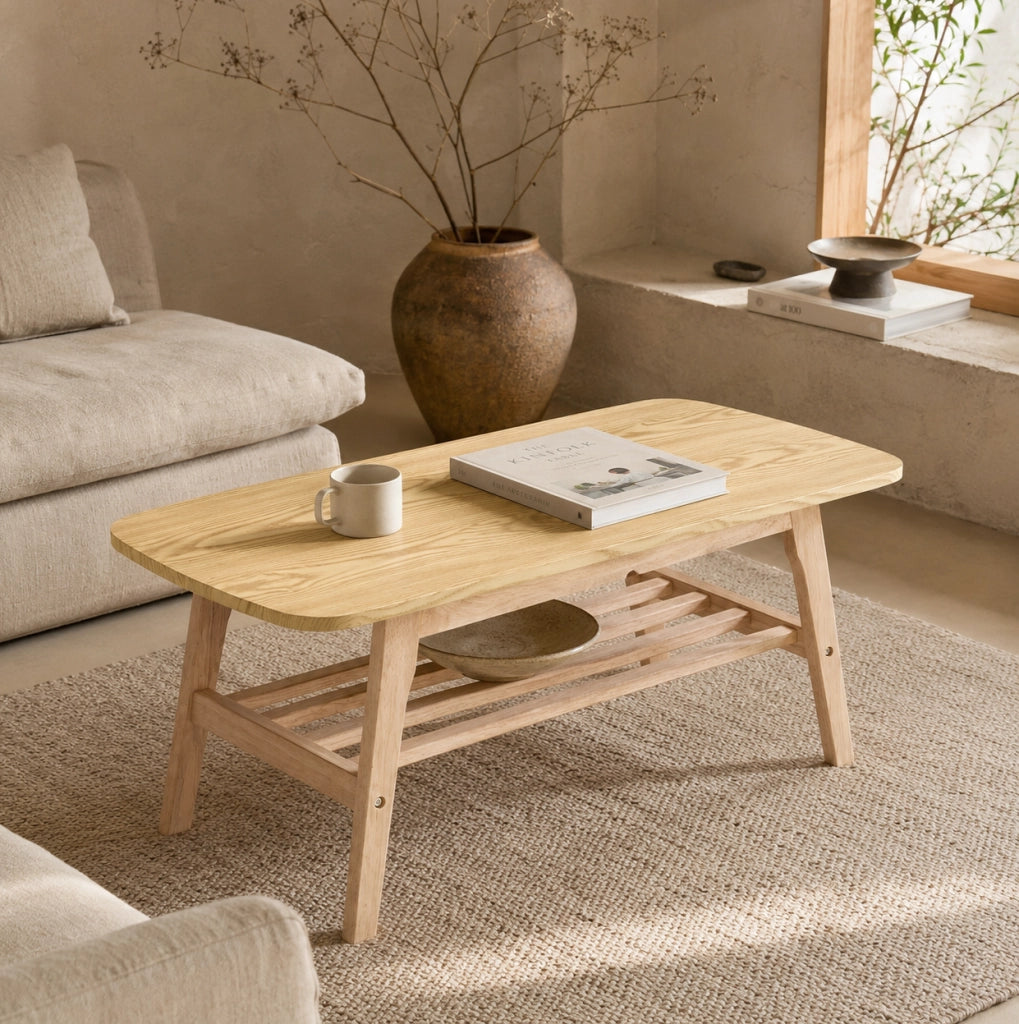 TAVOLINO DA CAFFÈ a due ripiani 110 x 58 x 19 cm in legno