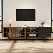 Mobile TV largo 160 cm color noce e nero con ante a doghe