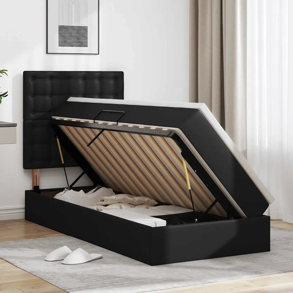 Letto con contenitore e LED Nero 90 x 190 cm Pelle Sintetica