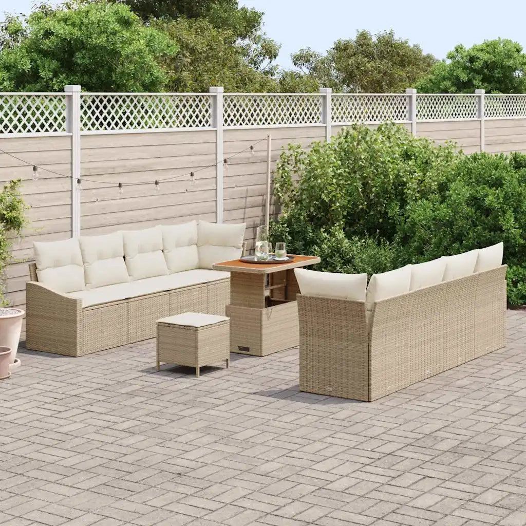 Set Divano da Giardino con cuscino 11 pcs Beige e Crema