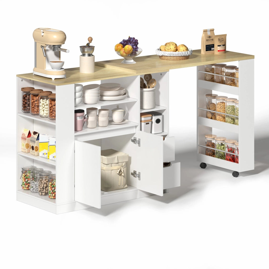 Isola cucina estensibile - Zephmum - 115 cm - Con ripiani, cassetti e bar caff¨¨