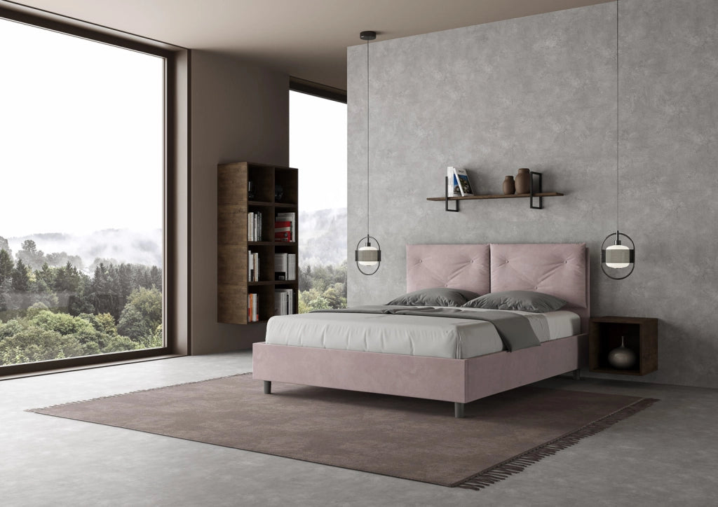BS COM Letto queen size senza rete imbottito 150x210 microfibra glicine Large