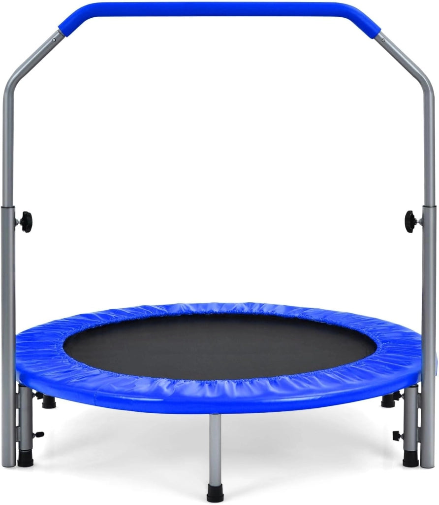 Trampolino per Bambini e Adulti, Tappeto Elastico Pieghevole e Regolabile in 4 Altezze con Maniglia, Capacità di Carico 150 kg