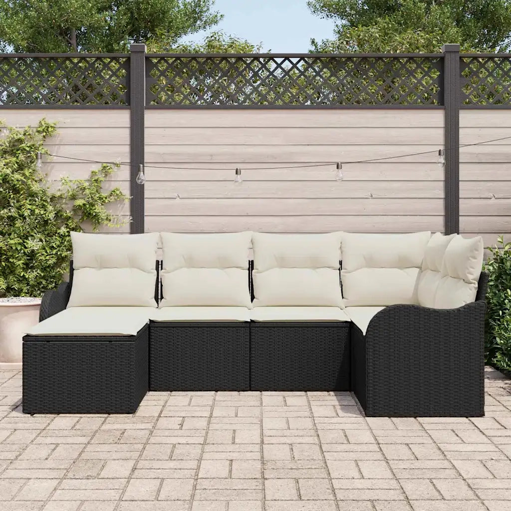 Set Divano da Giardino 6 pcs Nero e bianco Poly Rattan