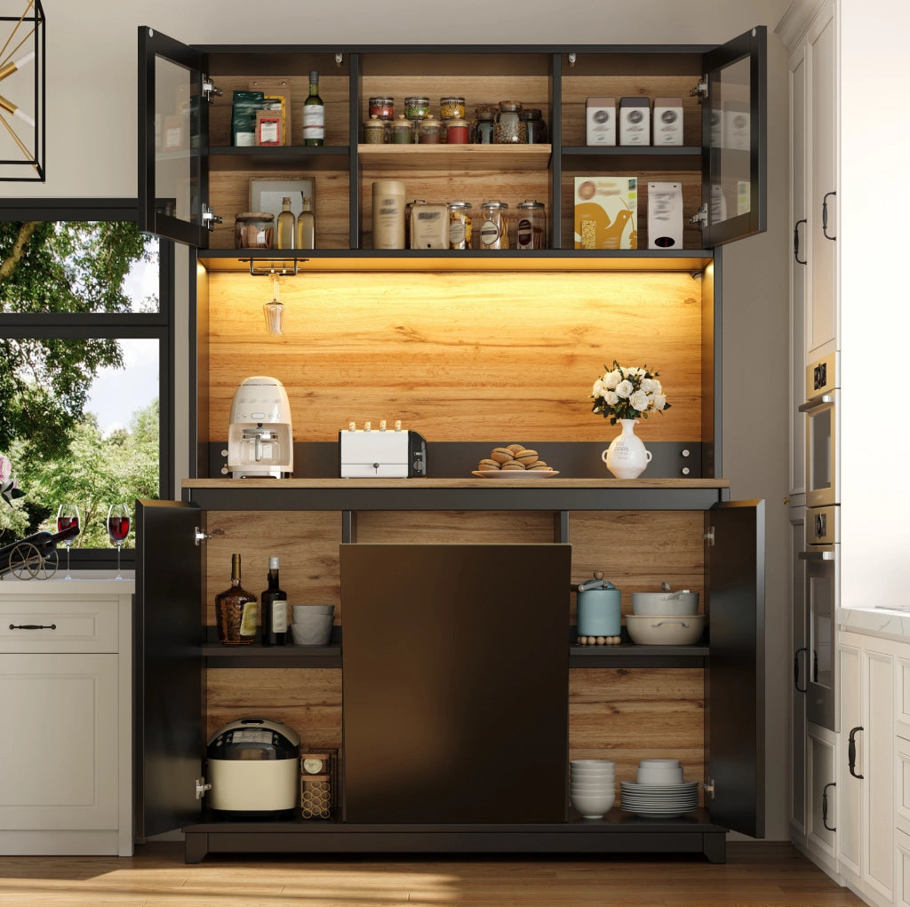 Mobile da cucina nero con LED, ante acriliche e vano rifiuti