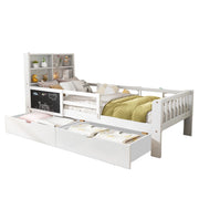 Letto per Bambini 90x200 cm con Lavagna; 2 Cassetti; Mensola e Sponda - Bianco