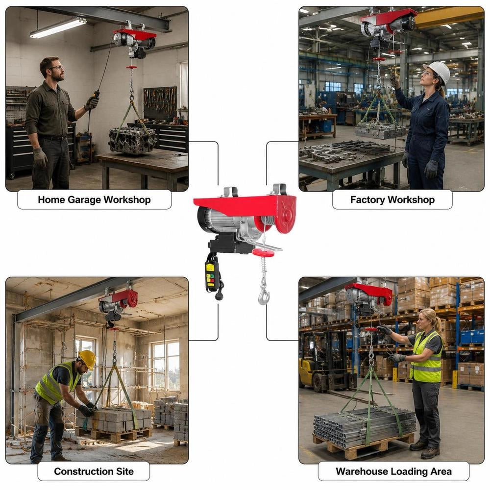 Electric Winch 300kg To 600kg Lifting Height 12m Cable Pull Motor Winch 1150W Motor Block And Tackle 10m/min Lifting Speed Hoist With Wireless Remote Control Cable Hoist Chain Hoist