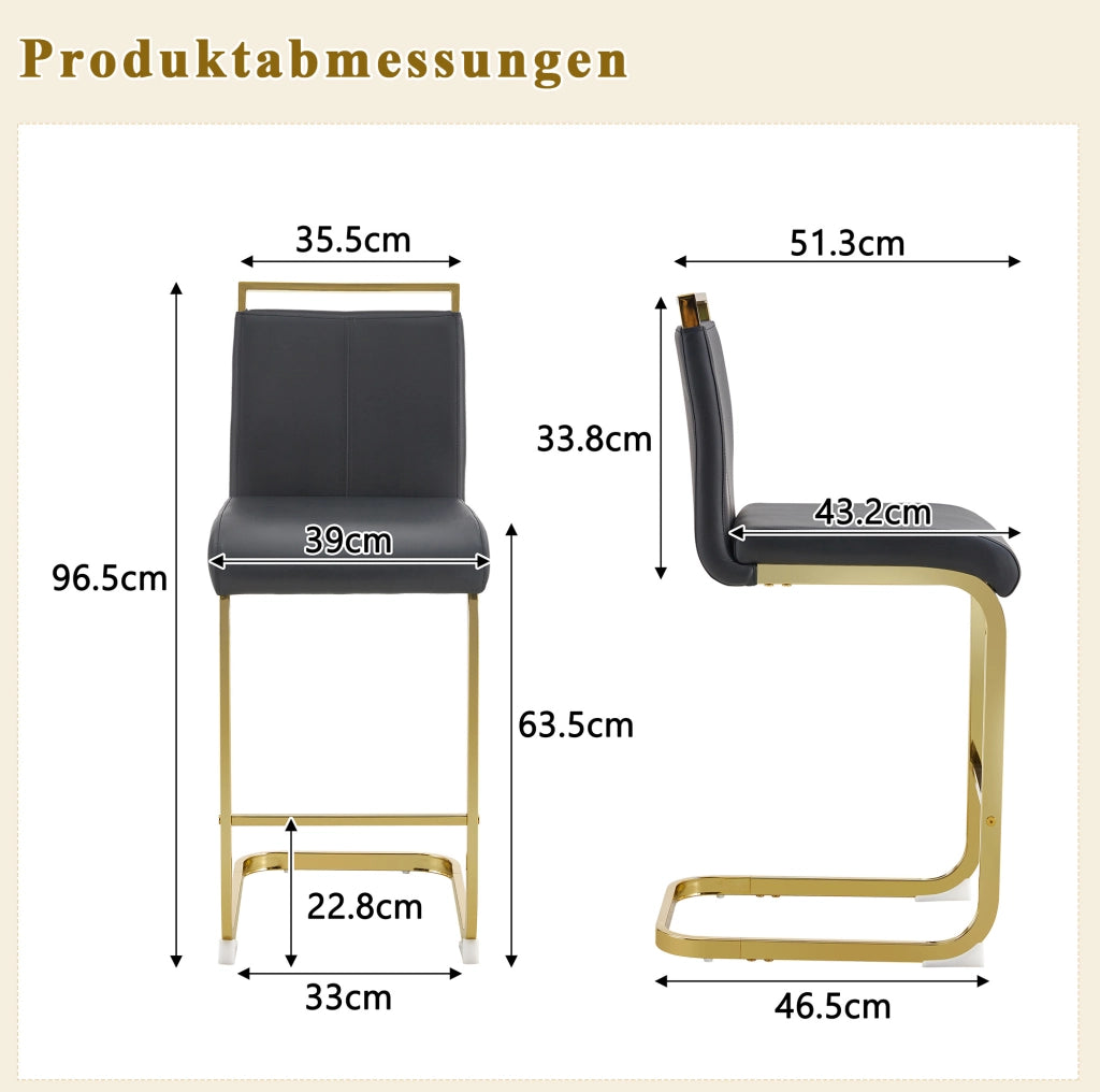 SGABELLI BAR Set da 2 pezzi 96,5 cm Nero/Oro in PU e metallo