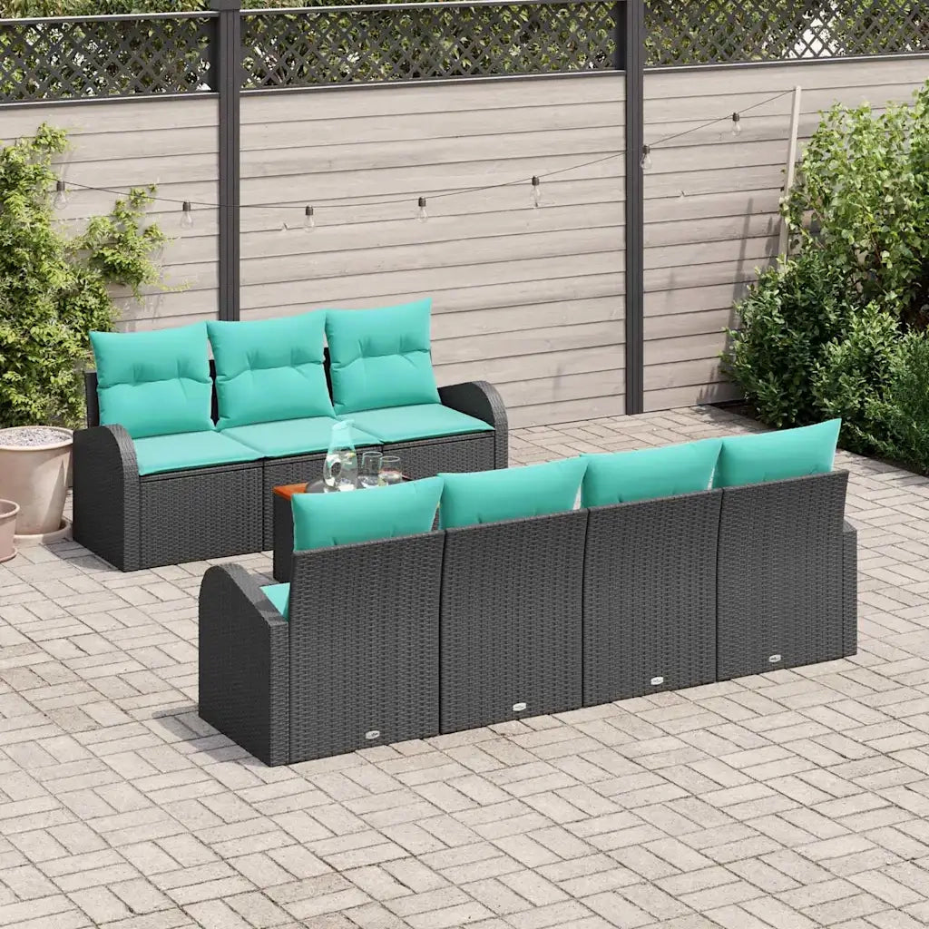 Set Divano da Giardino 8 pcs Nero e Turchese polyrattan 3356212