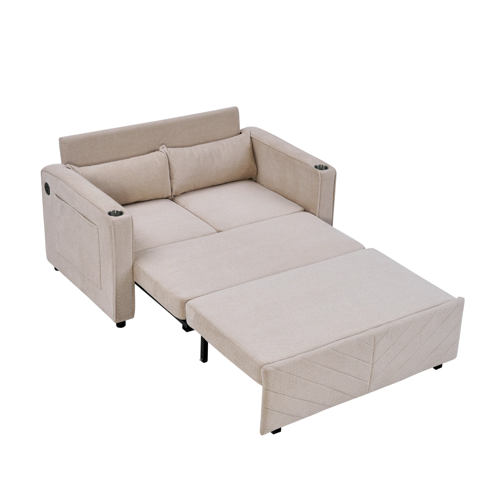 Divano Letto 2 Posti con USB ¨C MINIMAL ¨C Beige, Trasformabile