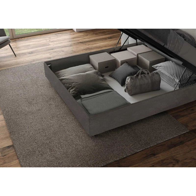Letto imbottito Letto Matrimoniale alla Francese 150x190 cm Agueda - Contenitore,Microfibra,Grigio