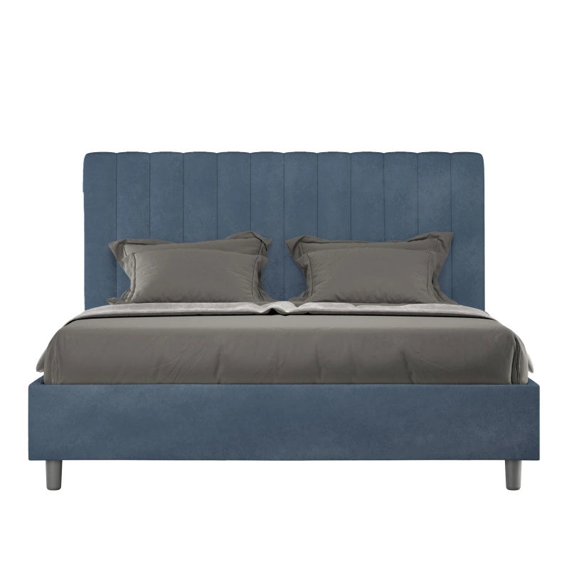 Letto imbottito Letto Matrimoniale alla Francese 150x190 cm Agueda - Con rete,Microfibra,Blu