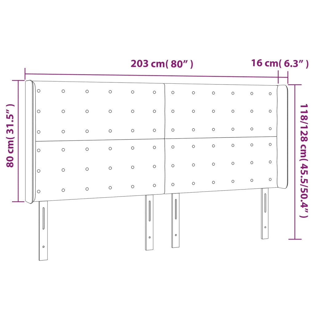 Testiera | Testata a LED Nera 203x16x118/128 cm in Similpelle