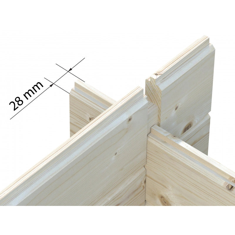 Casetta da giardino in legno 296x296 cm, pareti 28 mm grezze con porta doppia vetrata, per deposito attrezzi esterno - Esterni da Vivere