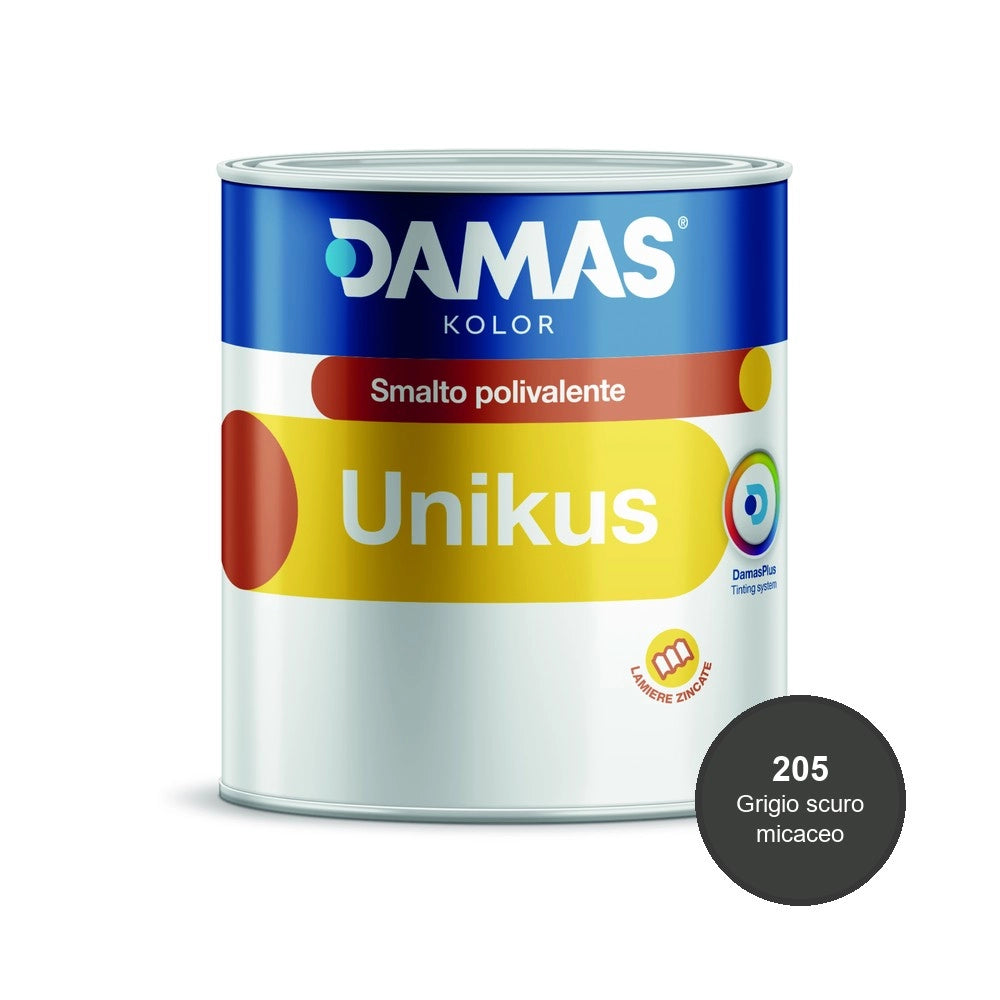 Damas unikus lucido smalto polivalente zincato alluminio plastica pvc *** formato 0,750 lt, colore- 205 grigio scuro ...