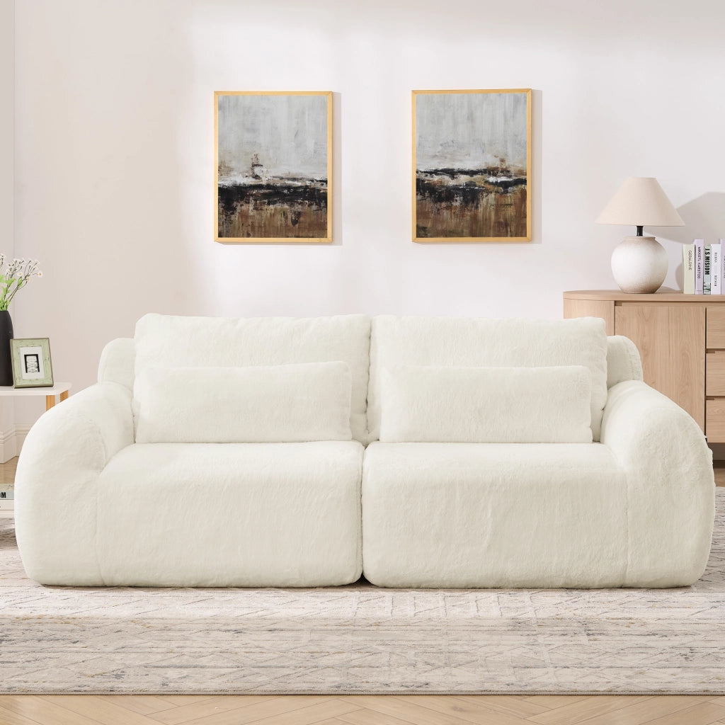 Divano 2 Posti in Ecopelliccia Morbida con USB ¨C MINIMAL ¨C Beige
