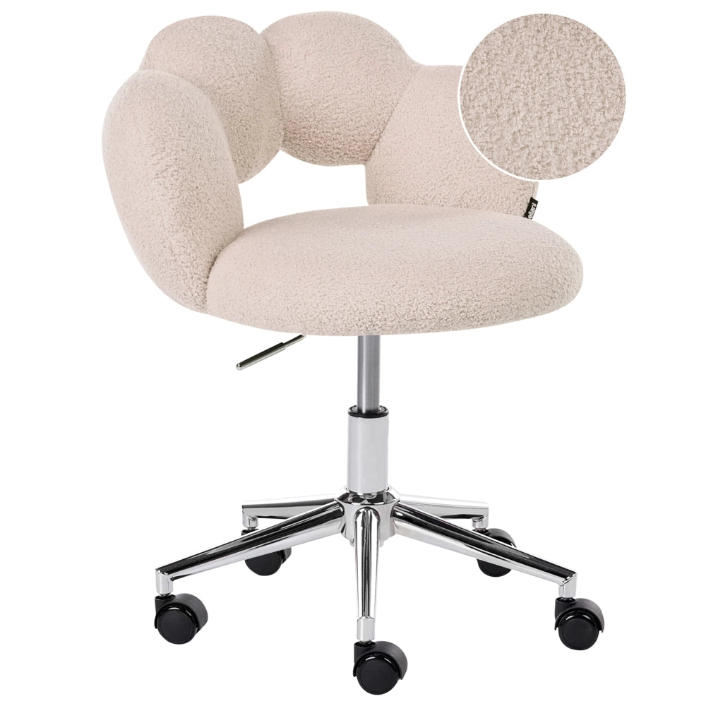 Sedia da ufficio beige in bouclé regolabile in altezza completamente girevole senza braccioli per ufficio domestico e cameretta