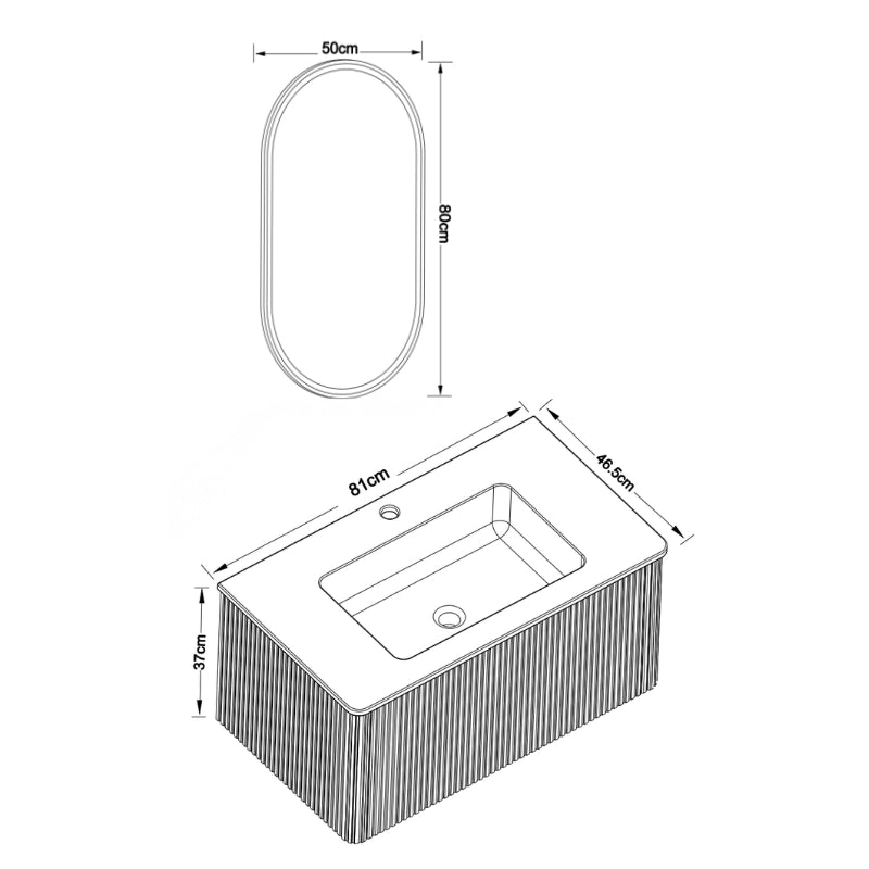 Set mobile bagno sospeso con lavabo integrato e specchio LED ovale
