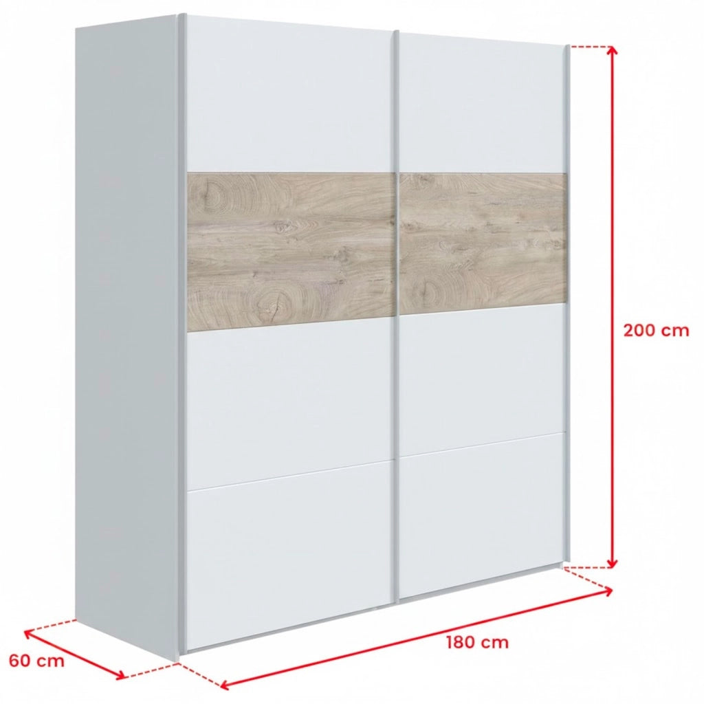 Armadio 2 Ante Scorrevoli Con Ripiano Superiore E Asta Appendiabiti Design Moderno Salvaspazio Per Camera Da Letto Cameretta Grande Capacità Contenitiva Colore Bianco E Rovere