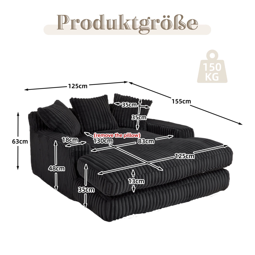 Divano Letto Singolo Cloud Couch ¨C MINIMAL ¨C Velluto a Coste Nero con Cuscini