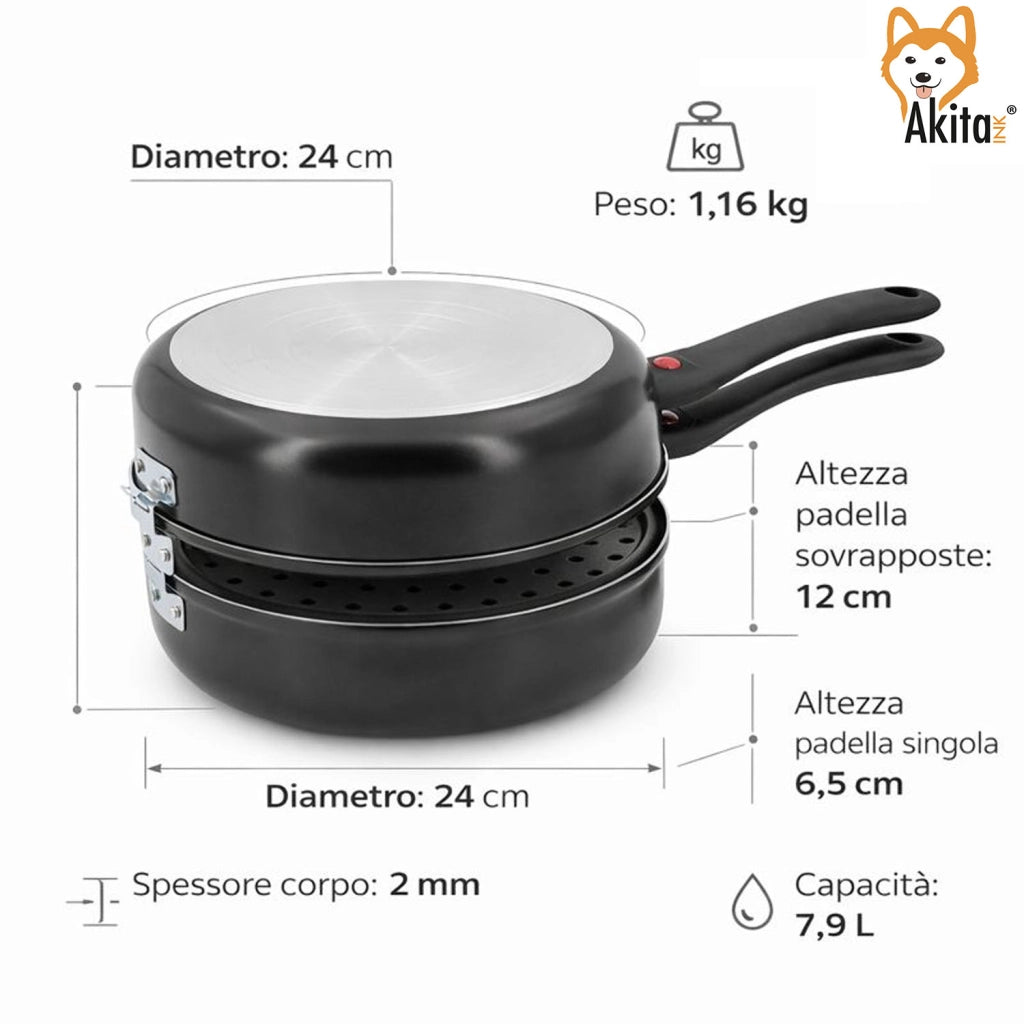 Akitaink Fornetto con Vaporiera 24 cm Antiaderente Multiuso