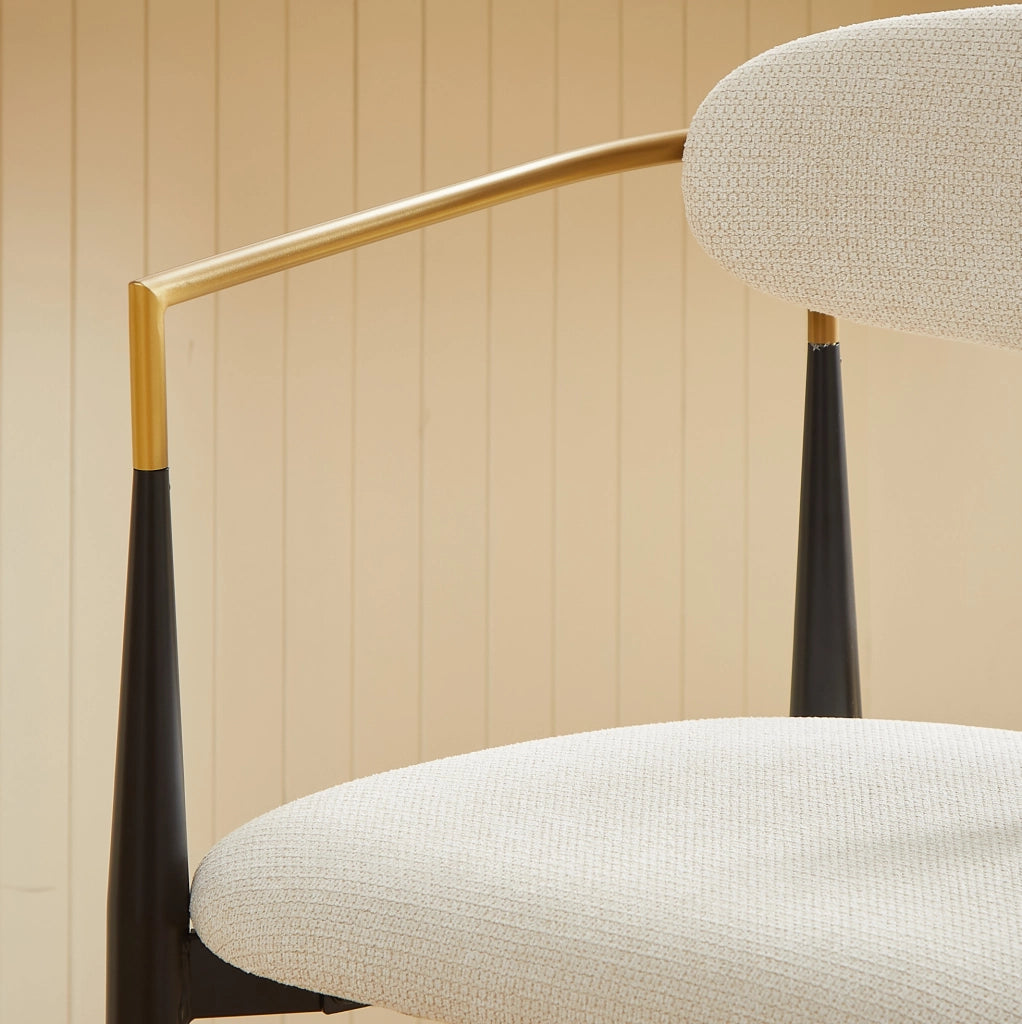 SGABELLO DA BAR Set da 2 pezzi con braccioli, tessuto beige, struttura nero e oro