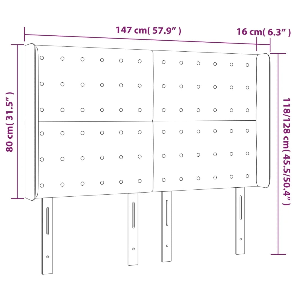 Testiera | Testata a LED Nera 147x16x118/128 cm in Similpelle