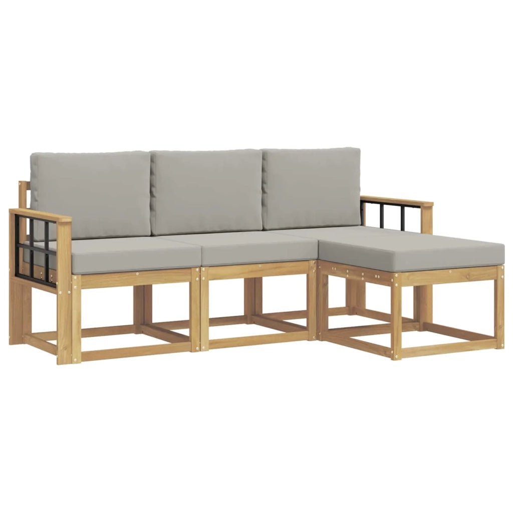Set di divani da esterno 4 pz Bianco e Grigio Chiaro Poliestere 3387465