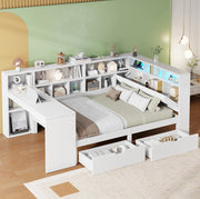 Letto a piattaforma a L 140x200 cm con scrivania e LED