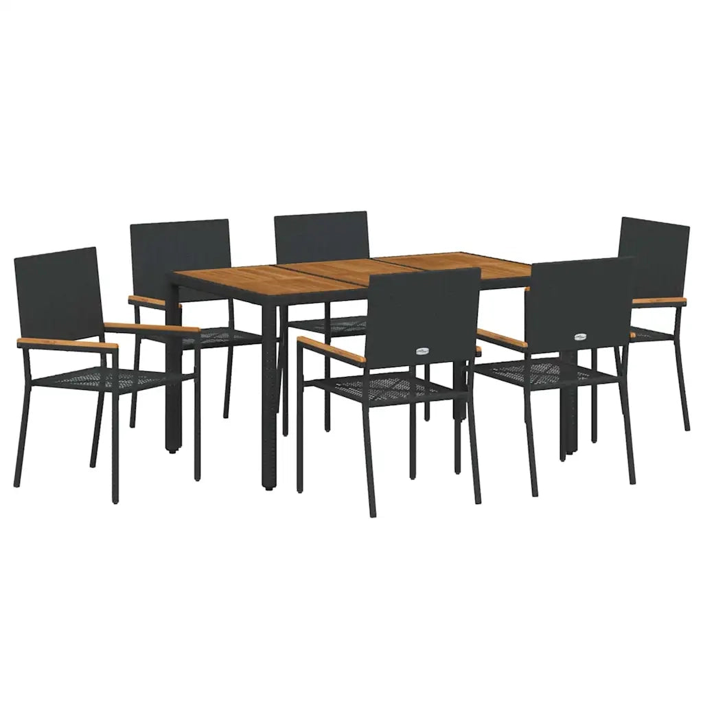 Set da Pranzo per Giardino 7 pcs Nero polyrattan